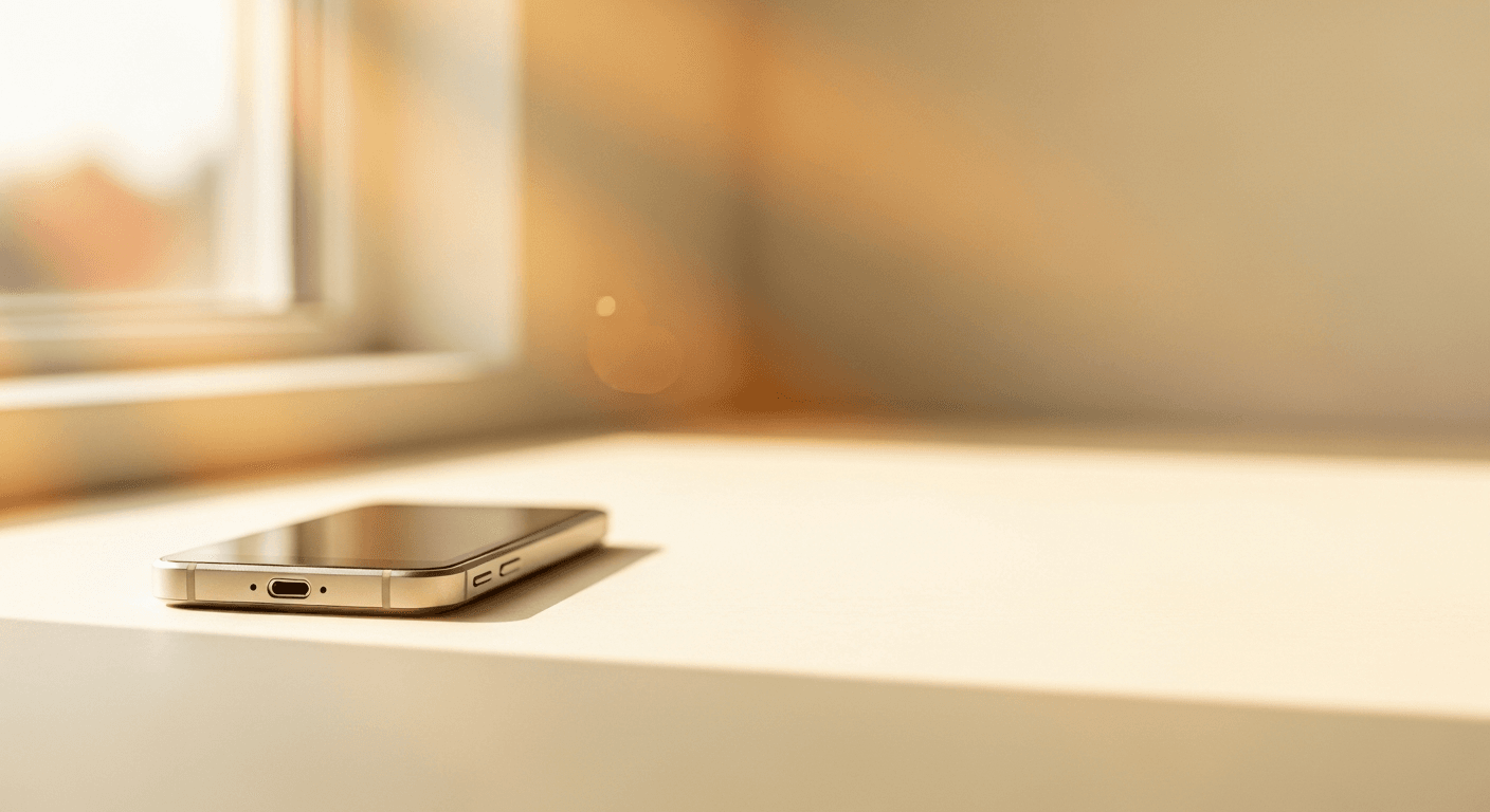 A wireless phone resting on cream linen with soft natural light.