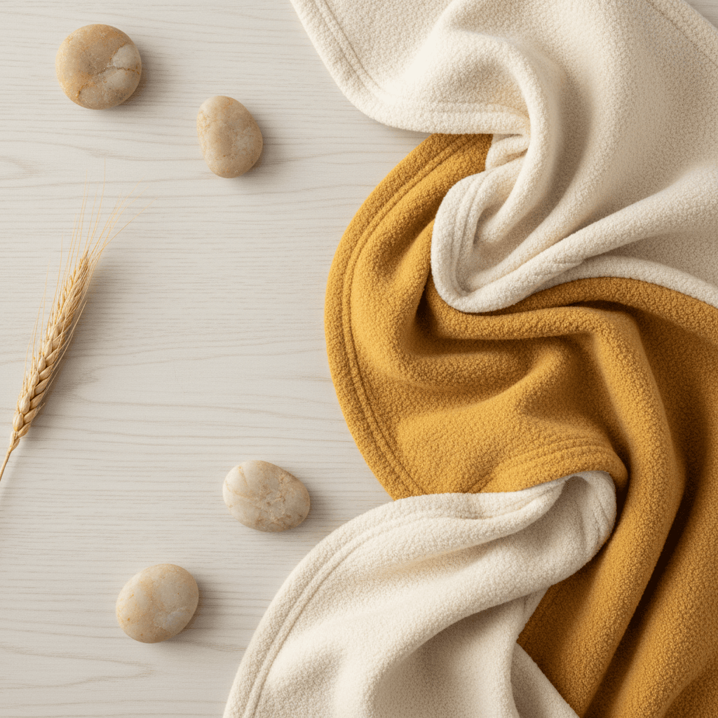 Premium athletic wear fabric close-up in cream and warm neutral tones