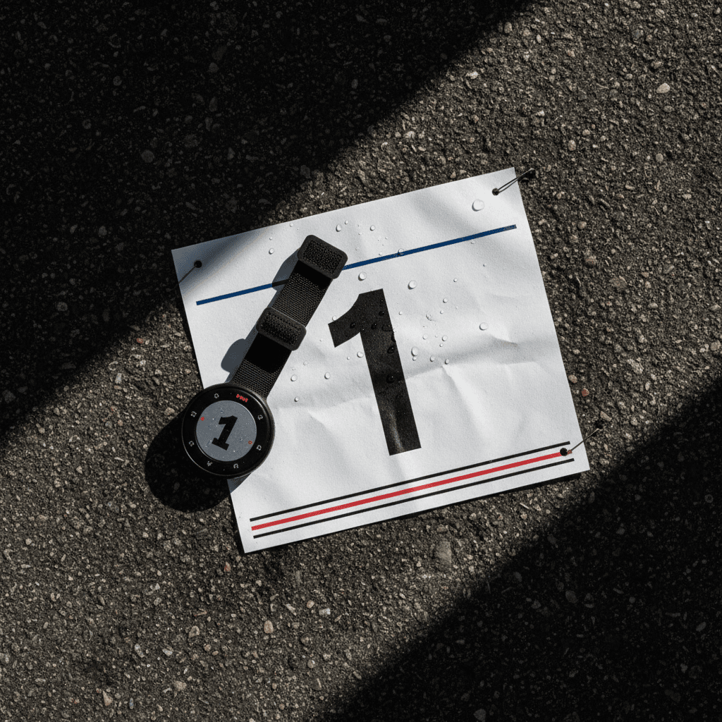 Hyrox race timing chip and competition bib