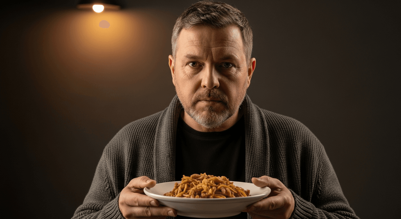 A pillow on rumpled sheets beside a bowl of berries, symbolizing the connection between sleep and nutrition.