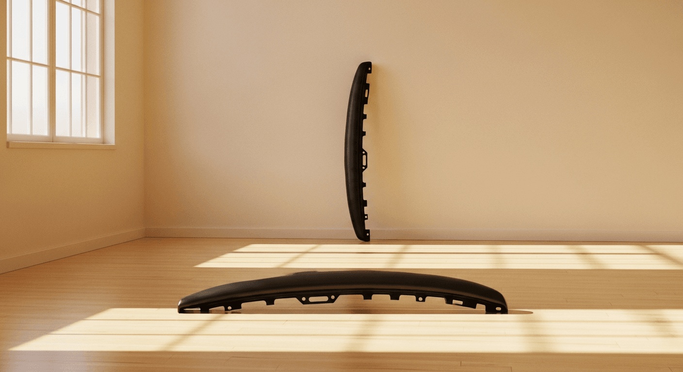 Black weight plate resting against a warm cream gymnasium wall in soft natural light.
