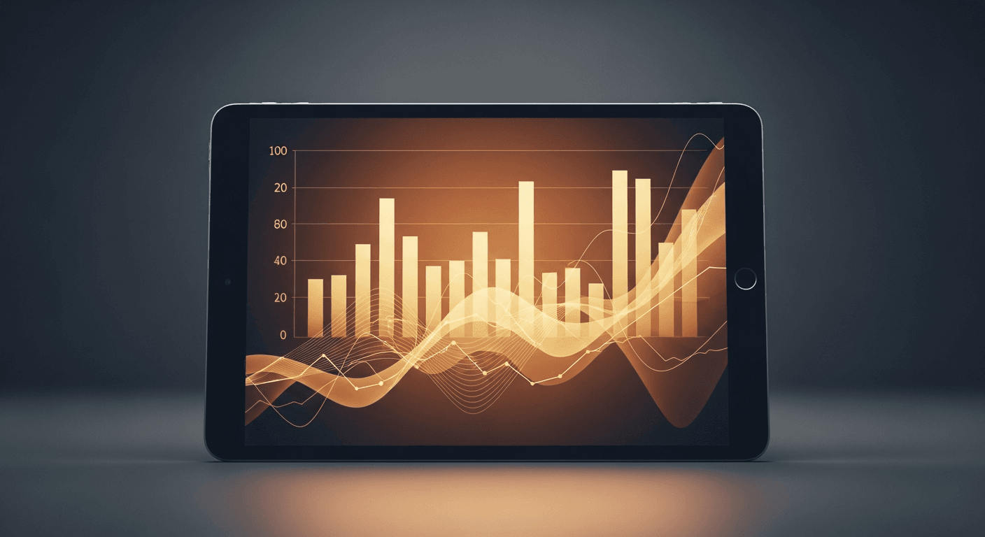 Tablet displaying data visualizations on a gym towel, bathed in warm golden light from a gym window.