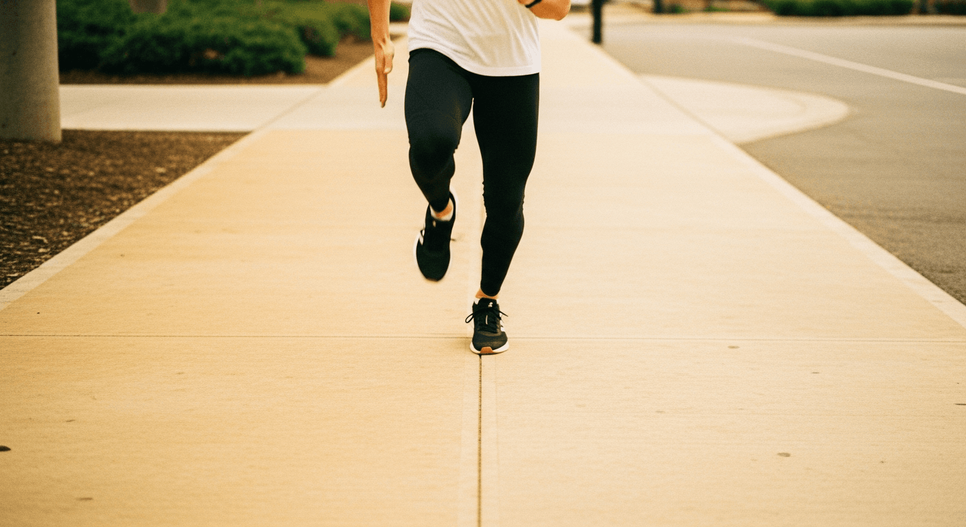 Person accelerating on an urban path with motion blur on arms and legs.