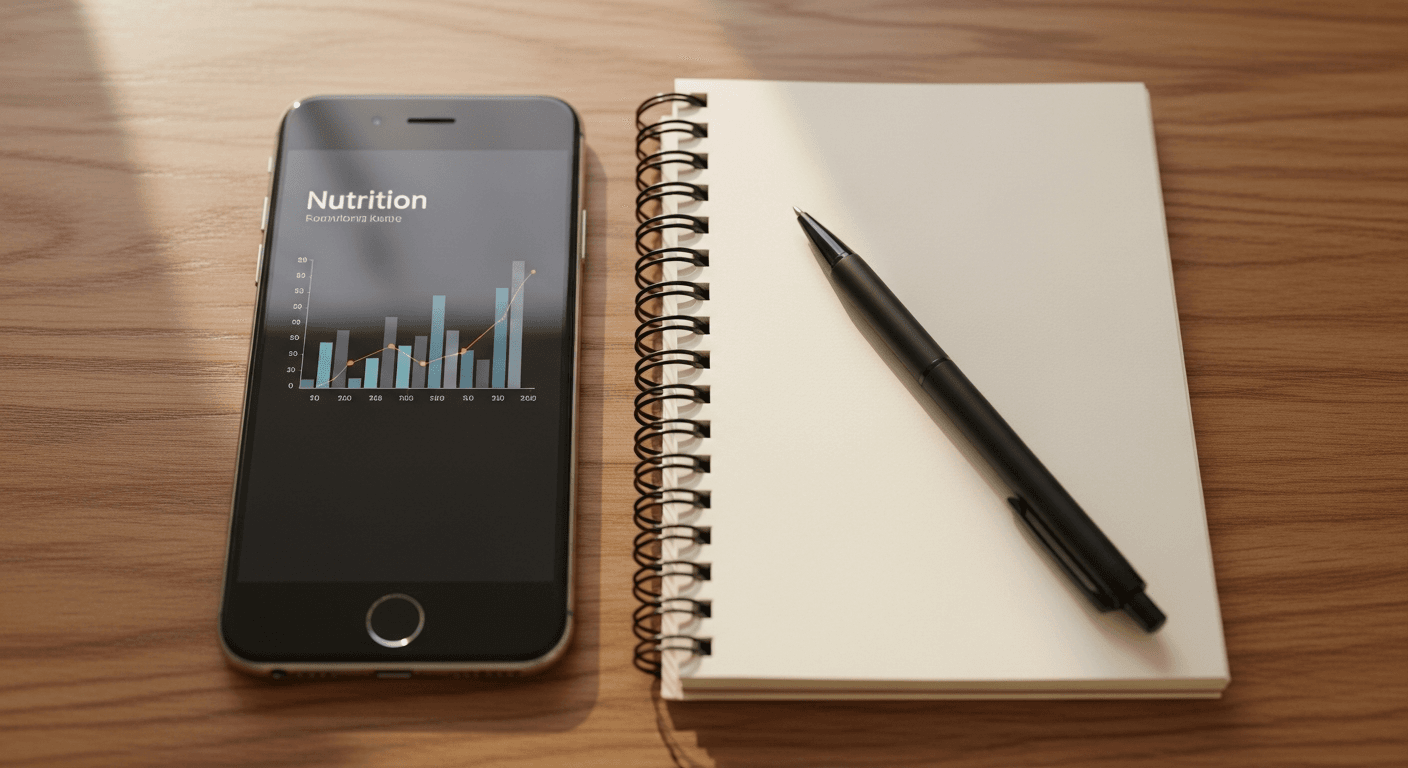 A smartphone and open coach's notebook on a warm wooden desk, symbolizing the balance between digital tools and handwritten practice.