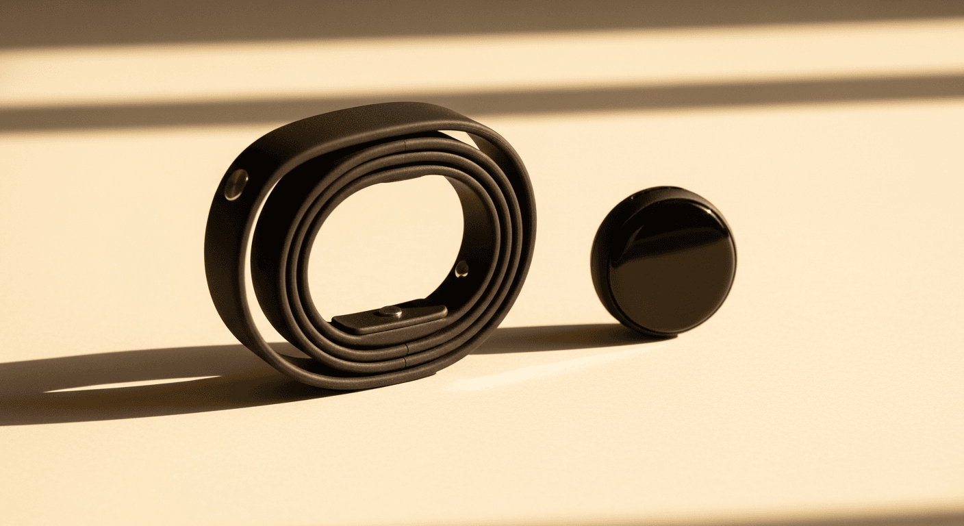 Two black wearable devices on a cream surface, illustrating investment in wearable technology.