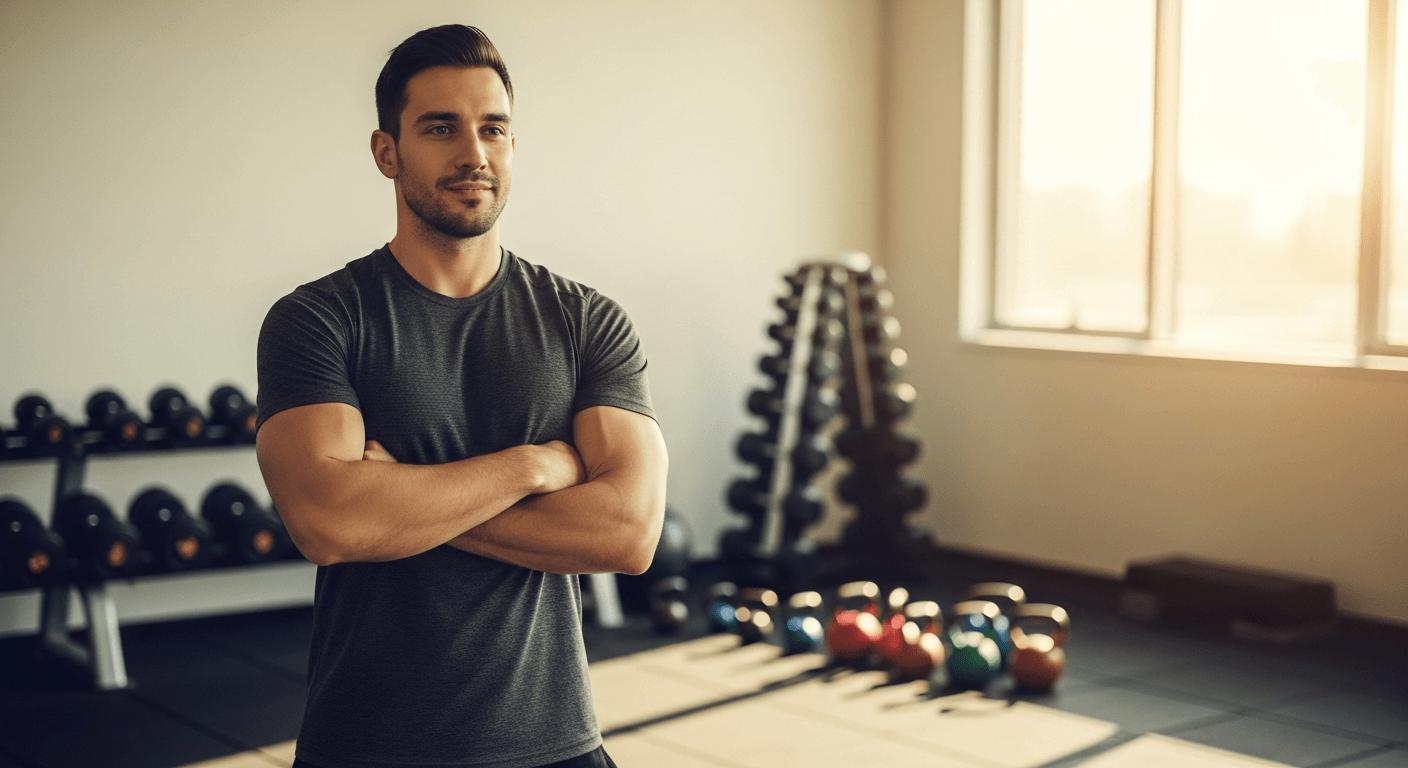 Personal trainer standing in a modern gym environment