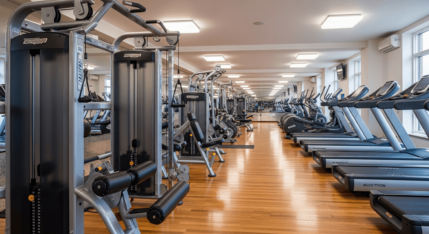Modern commercial gym with premium strength machines